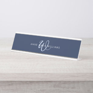 Placa De Mesa Monograma de Letra Moderna em Azul Marinho
