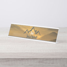 Placa De Mesa monograma de montanhas personalizável do nascer do