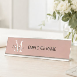 Placa De Mesa Monograma de Negócios Moderno Rosa