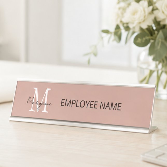 Placa De Mesa Monograma de Negócios Moderno Rosa (Criador carregado)