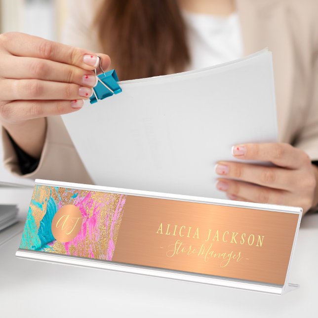 Placa De Mesa Monograma de padrão de abstrato de arte moderna (Criador carregado)