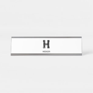 PLACA DE MESA MONOGRAMA DE UMA LETRA PRETO MINIMALISTA NOME BRAN