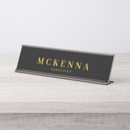Placa De Mesa Monograma Dourado Executivo Preto Inicial