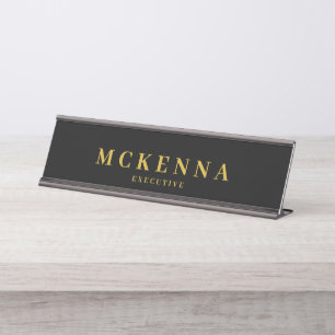 Placa De Mesa Monograma Dourado Executivo Preto Inicial
