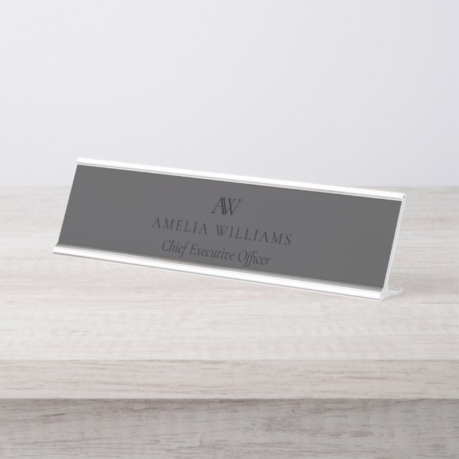 Placa De Mesa Monograma Mate Negro Minimalista (Frente)