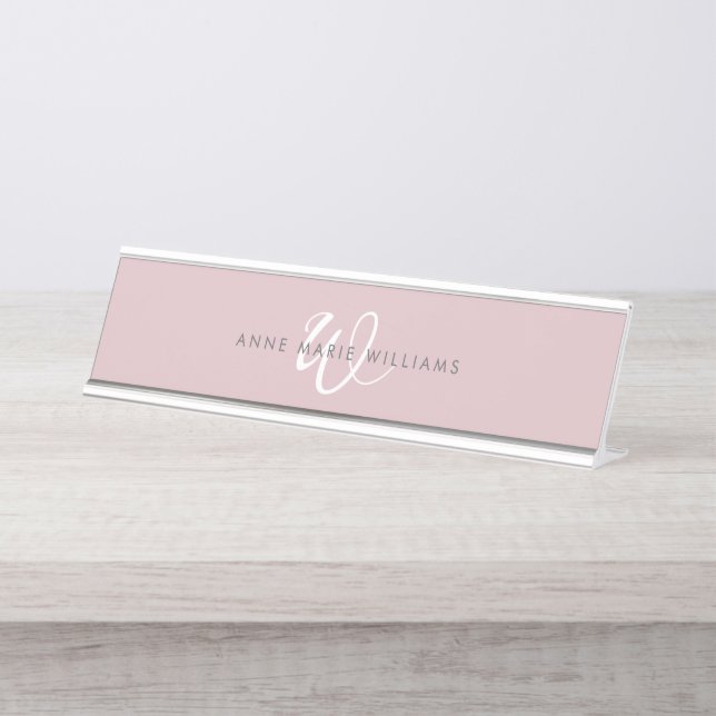 Placa De Mesa Monograma Moderna em Branco com Lilás Pálido em Le (Frente)