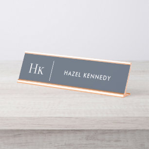 Placa De Mesa Monograma Nome Personalizado Clássico Elegante Azu