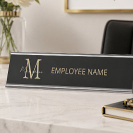 Placa De Mesa Monograma Preto de Negócios Modernos