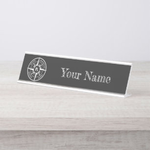 Placa De Mesa Monograma preto e branco do emblema da estrela da