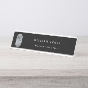 Placa De Mesa Monograma preto e prata Minimalista moderno