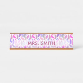 Placa De Mesa Monograma Profissional de Professores Púrpura Rosa