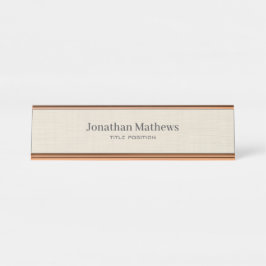 Placa De Mesa Monograma Simples e Elegante de Textura de Creme d