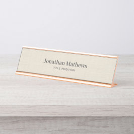 Placa De Mesa Monograma Simples e Elegante de Textura de Creme d