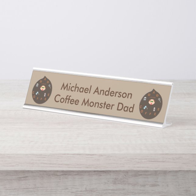Placa De Mesa Monstro Engraçado Adora Personalizar Café (Frente)
