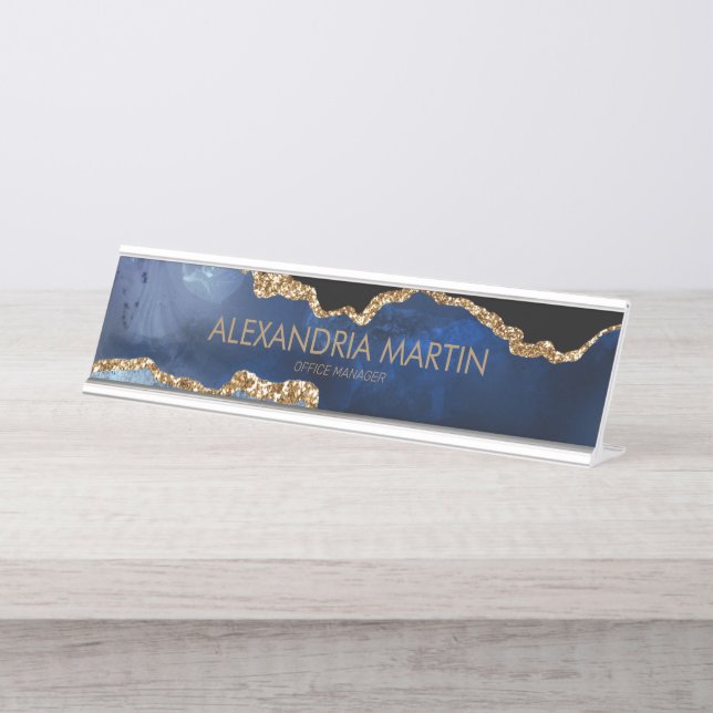 Placa De Mesa Na moda Modern Marinho Azul Dourado Escritório de  (Frente)