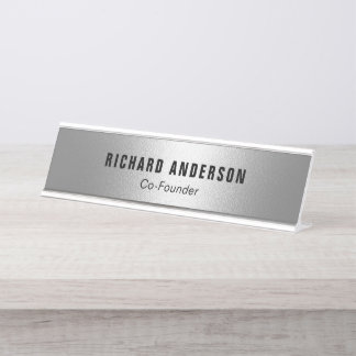 Placa De Mesa Name and Title Modern Silver Professional