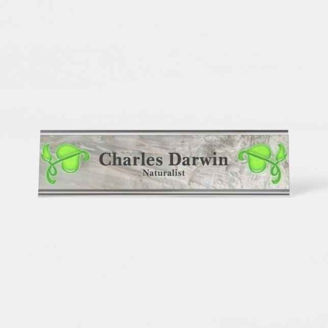 Placa De Mesa Name Plate - Eucalyptus Bark with Leaves (Frente)