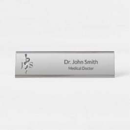 Placa De Mesa Noble Medical Elegant Black White Asclepius