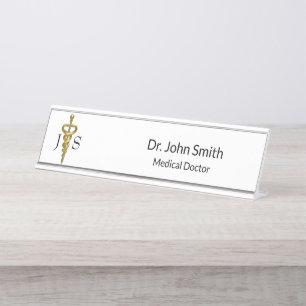Placa De Mesa Nobre Classe Elegante Dourado Prata Asclepius