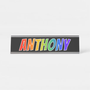 Placa De Mesa Nome "ANTHONY": Coloração do arco-íris do