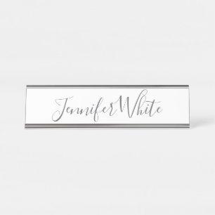Placa De Mesa Nome Branco da Cinza Retrora de Negrito Elegante C