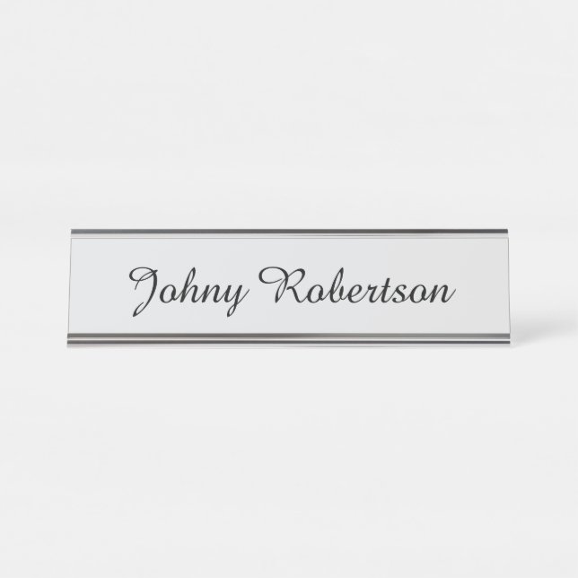 Placa De Mesa Nome Caligrafia Simples Elegante Profissional Mode (Frente)
