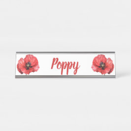 Placa De Mesa Nome Clássico Floral Poppy