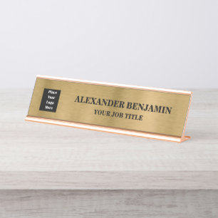 Placa De Mesa Nome comercial Logotipo preto Elegante Dourado
