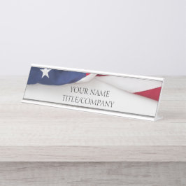 Placa De Mesa Nome de Empresa Bandeira Americana Elegante