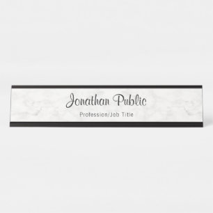 Placa De Mesa Nome de manuscrito elegante Script White Marble