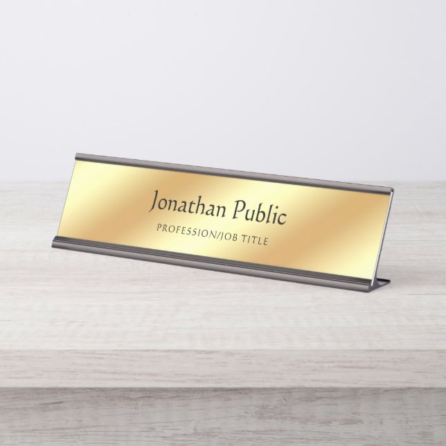 Placa De Mesa Nome de manuscrito elegante Texto Dourado moderno  (Frente)