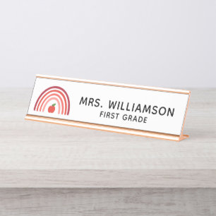 Placa De Mesa Nome de Professor Arco-íris Personalizado