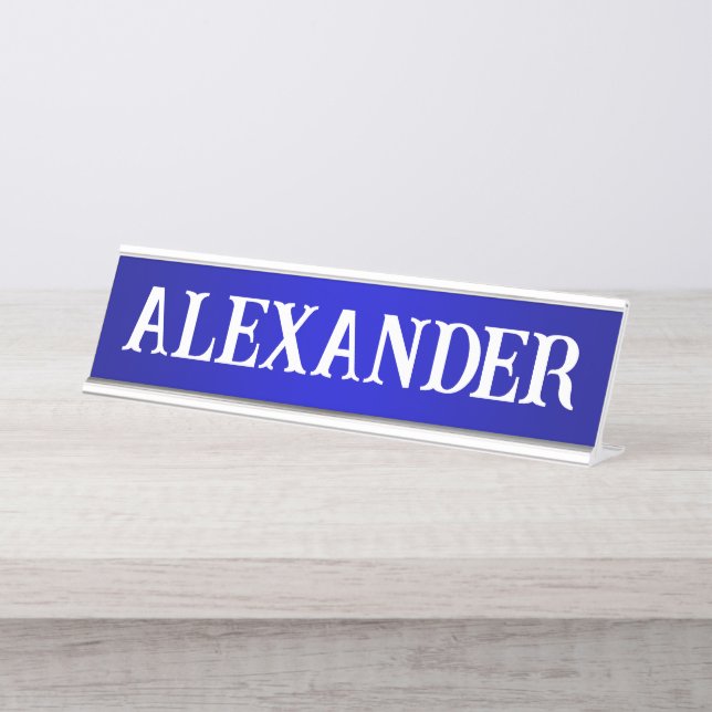 Placa De Mesa Nome Decorativo Moderno Gradiente Azul (Frente)