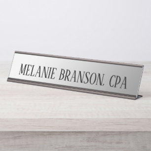 Placa De Mesa Nome do Cargo em Prata Metálica Moderna para Mesa
