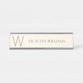 Placa De Mesa Nome do monograma minimalista da cinza de marfim m
