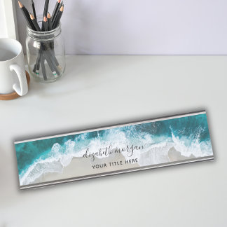 Placa De Mesa Nome do Script de Assinatura Verde Azul Aqua Elega