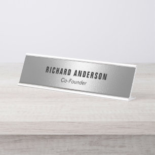Placa De Mesa Nome e Título Profissional Prata Moderna