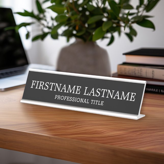 Placa De Mesa Nome e Título Tradicional Básico de Branco Negro (Custom Name Plate - Executive Desk Sign with Name and title or other text)