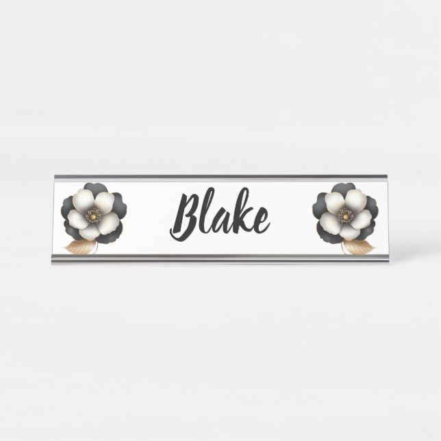 Placa De Mesa Nome floral luxuoso Black Ivory (Frente)
