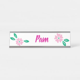 Placa De Mesa Nome Floral Rosa Moderno