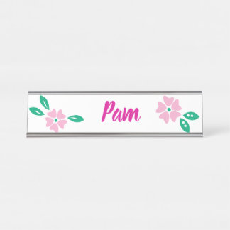 Placa De Mesa Nome Floral Rosa Moderno