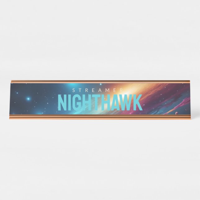 Placa De Mesa Nome Galáxia Abstrata Fluida Espaço Neon Cyberpunk (Frente)