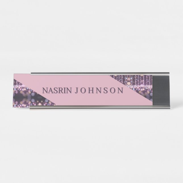 Placa De Mesa Nome personalizado com fundo rosa mágico (Frente)