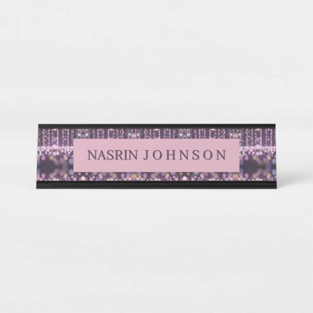 Placa De Mesa Nome personalizado com fundo rosa mágico (Frente)