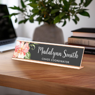 Placa De Mesa Nome Personalizado do Padrão Floral de Cores d'Á