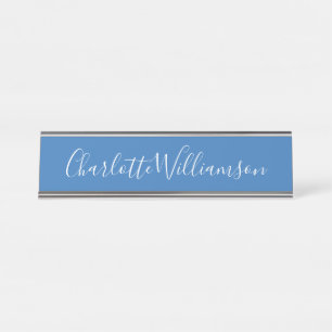 Placa De Mesa Nome Personalizado, Elegante de Script Azul