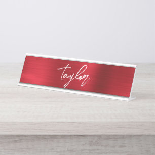Placa De Mesa Nome próprio Folha Vermelha Moderna Pincel Script