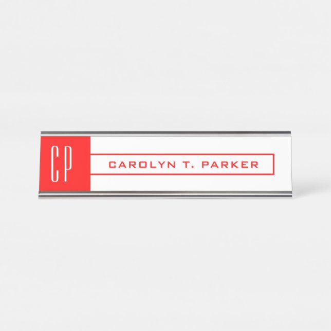 Placa De Mesa Nome simples profissional do monograma moderno, br (Frente)