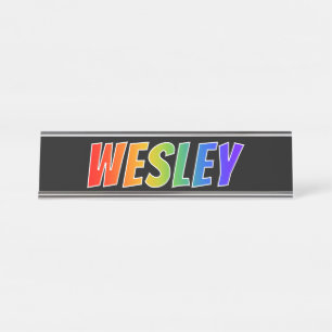 Placa De Mesa Nome "WESLEY": Coloração do arco-íris do