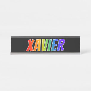 Placa De Mesa Nome "XAVIER": Coloração do arco-íris do